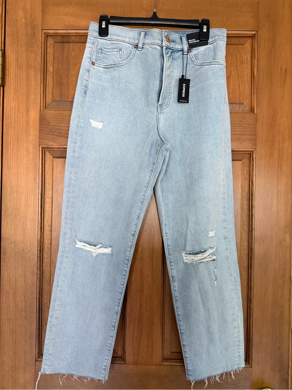 Express Light Blue Straight Leg Distressed Jeans